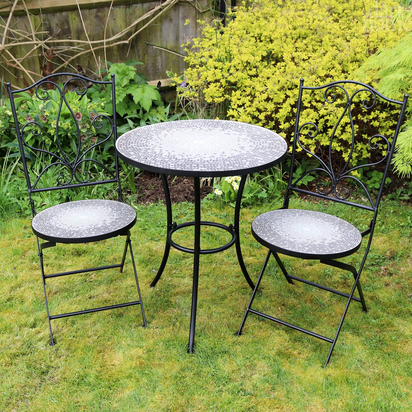 3 Piece Grey Mosaic Garden Bistro Set