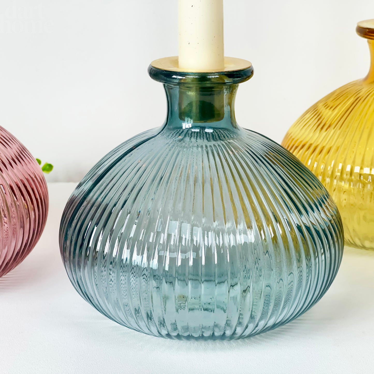 Set Of 3 Boho Glass Candlestick Holders