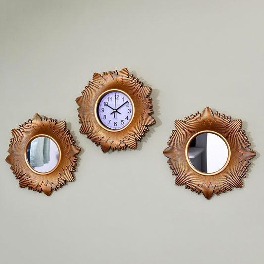 Set Of 3 Sunburst Clock With Mirrors