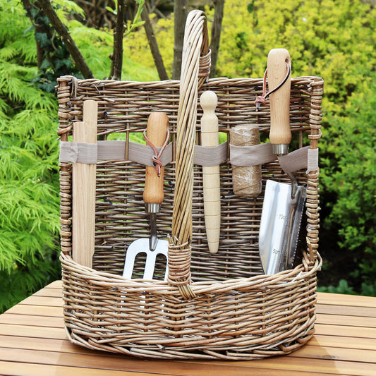 Antique Wash Willow Deluxe Garden Tool Basket