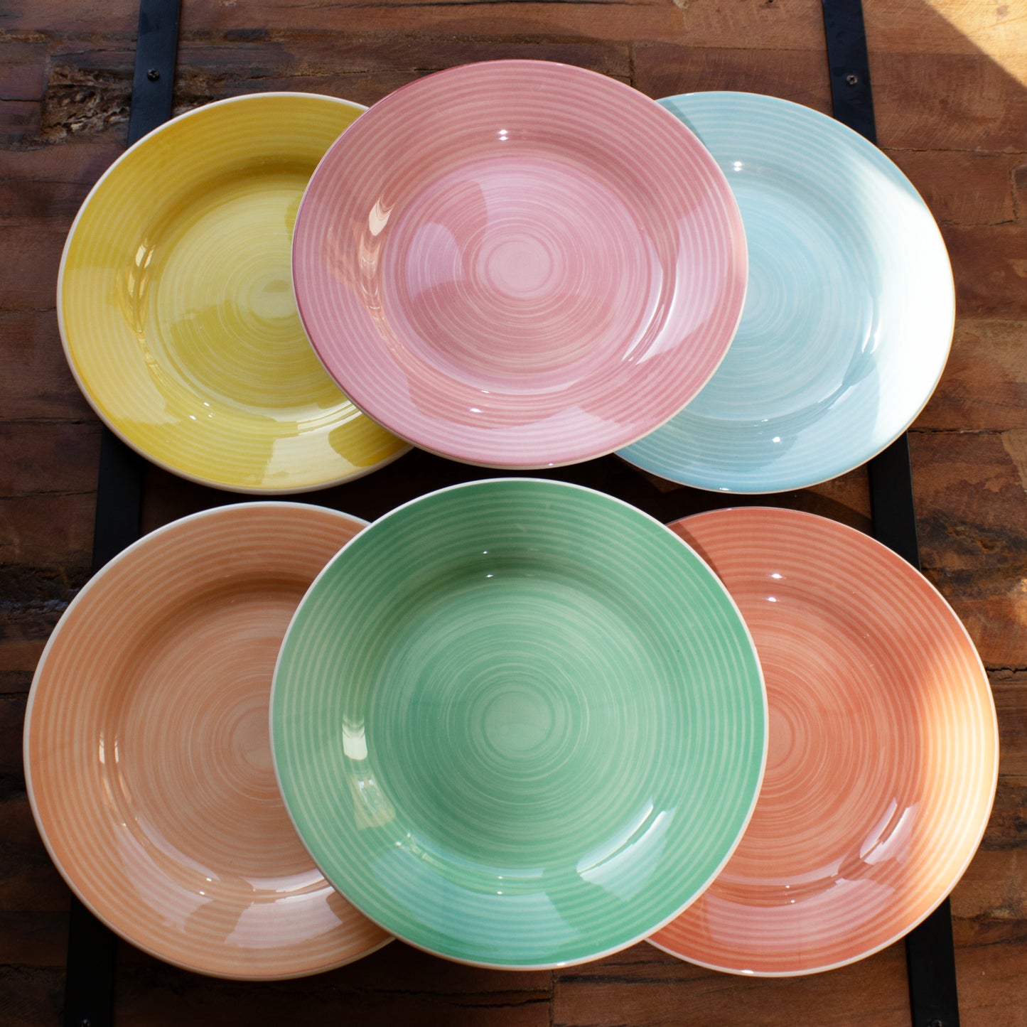Set Of 6 Stoneware Rainbow Dinner Plates