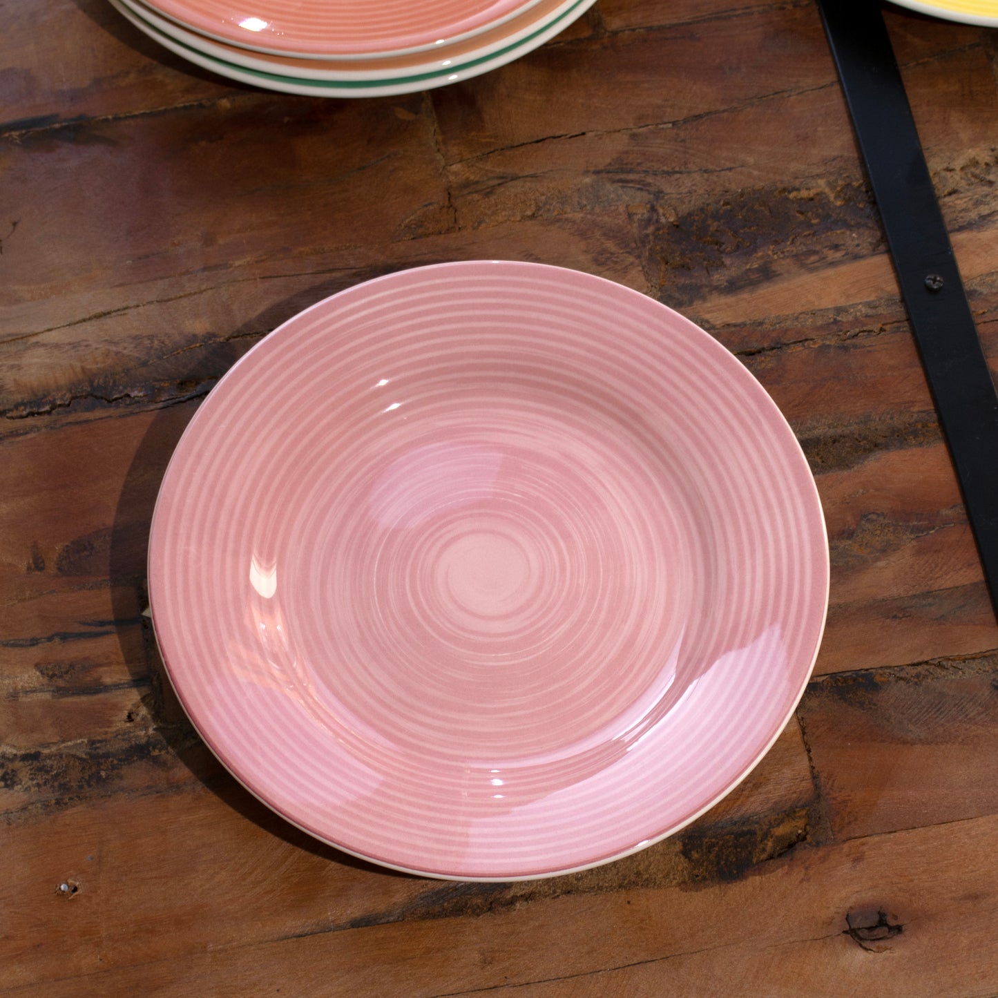 Set Of 6 Stoneware Rainbow Dinner Plates