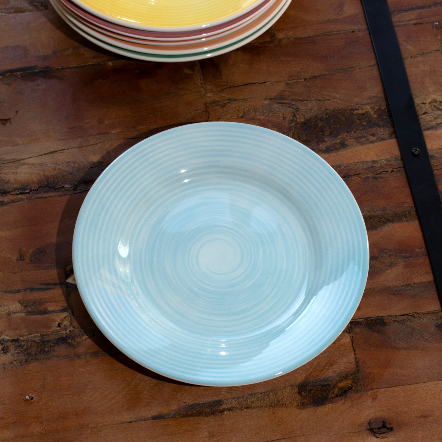 Set Of 6 Stoneware Rainbow Dinner Plates