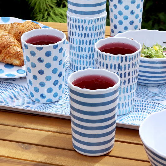 Set Of 6 Blue Patterned Outdoor Tumblers