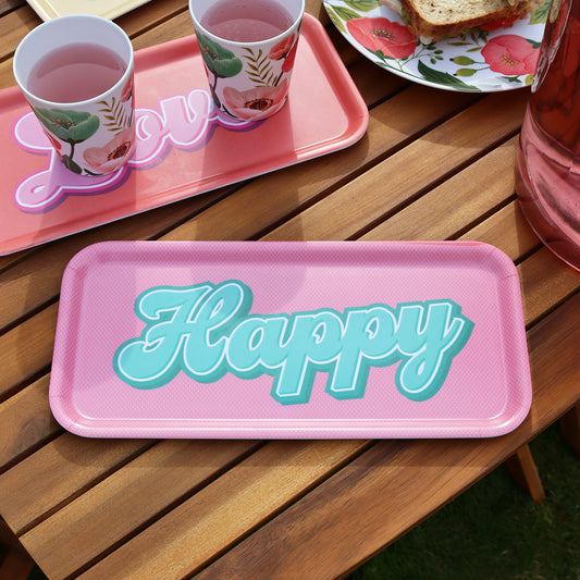 Pink Happy Small Rectangular Serving Tray