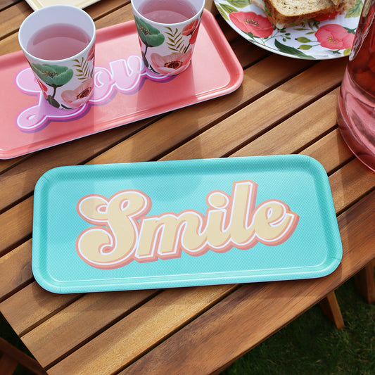 Teal Smile Small Rectangular Serving Tray