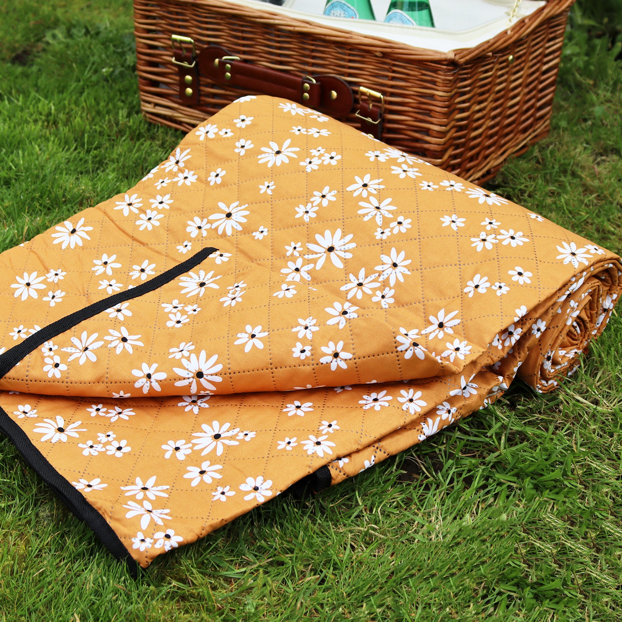 Orange Flower Quilted Picnic Blanket