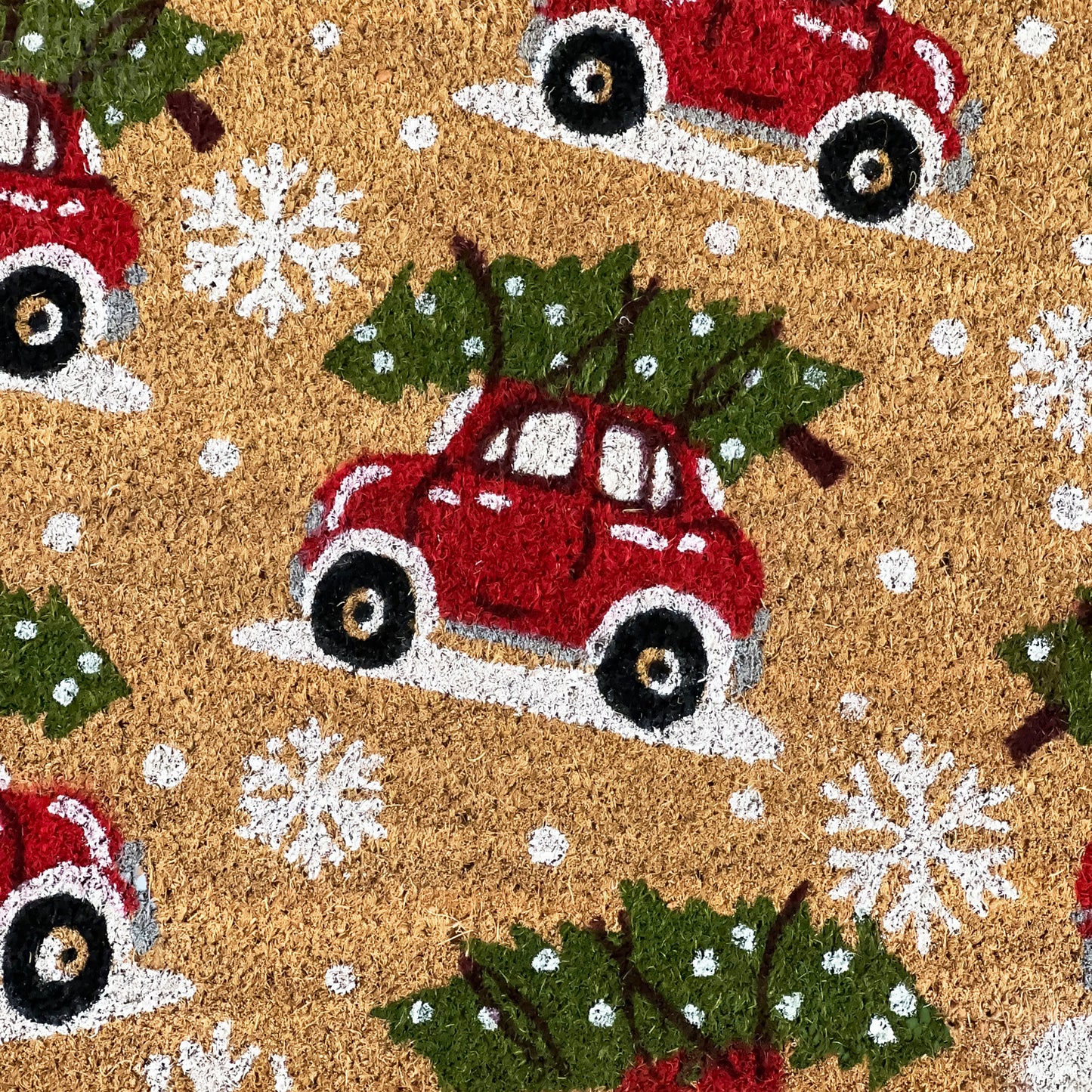 Red Christmas Car Coir Doormat