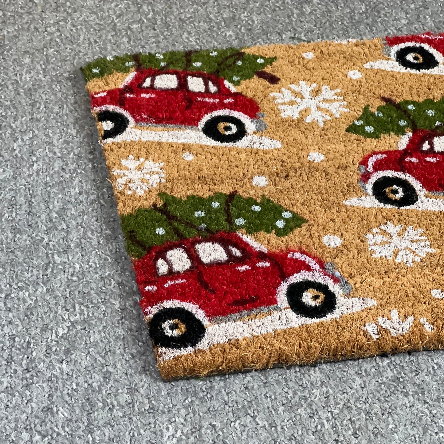 Red Christmas Car Coir Doormat