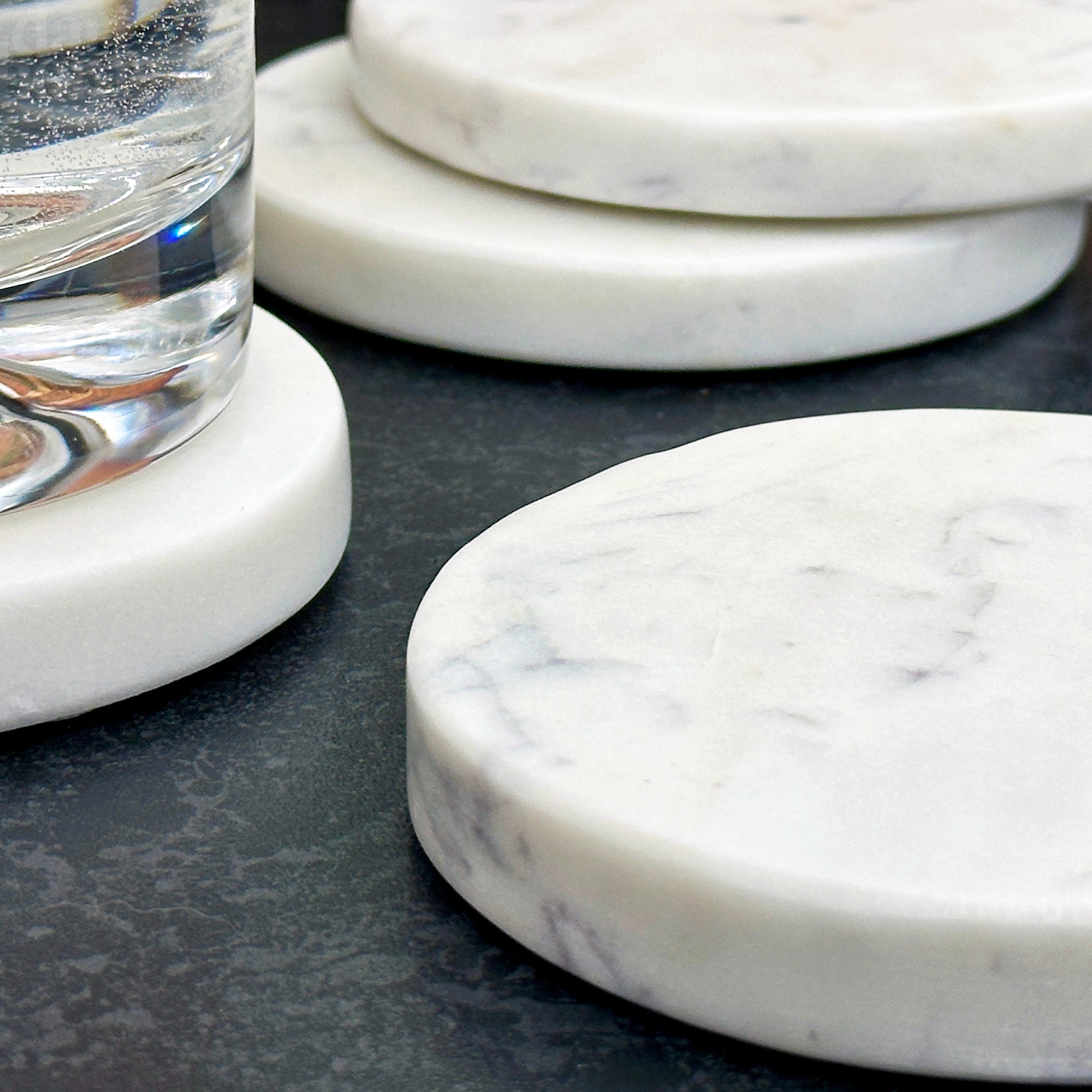 Set Of 4 Round White Marble Coasters