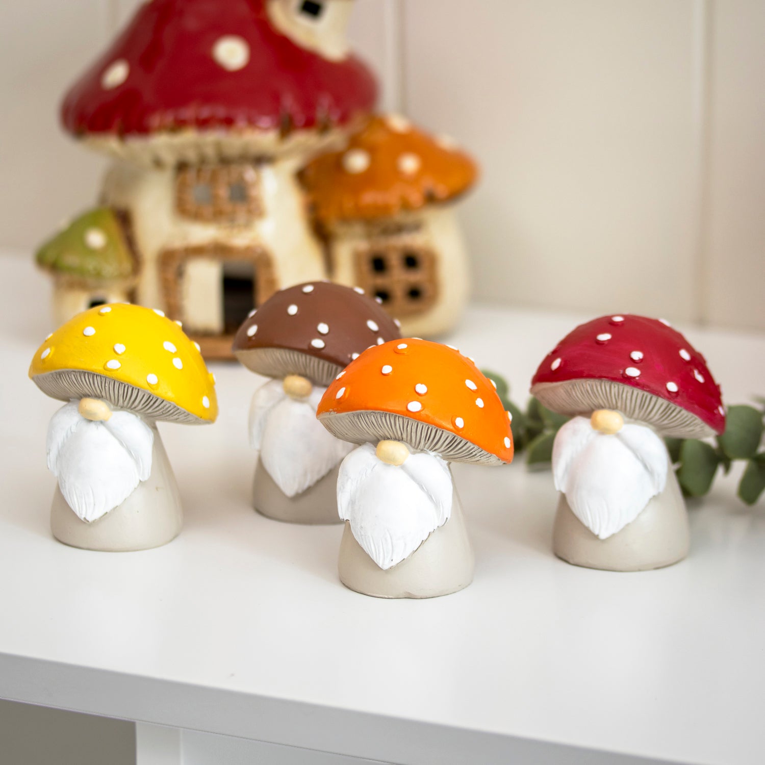 Set Of 4 Toadstool Gnome Ornaments
