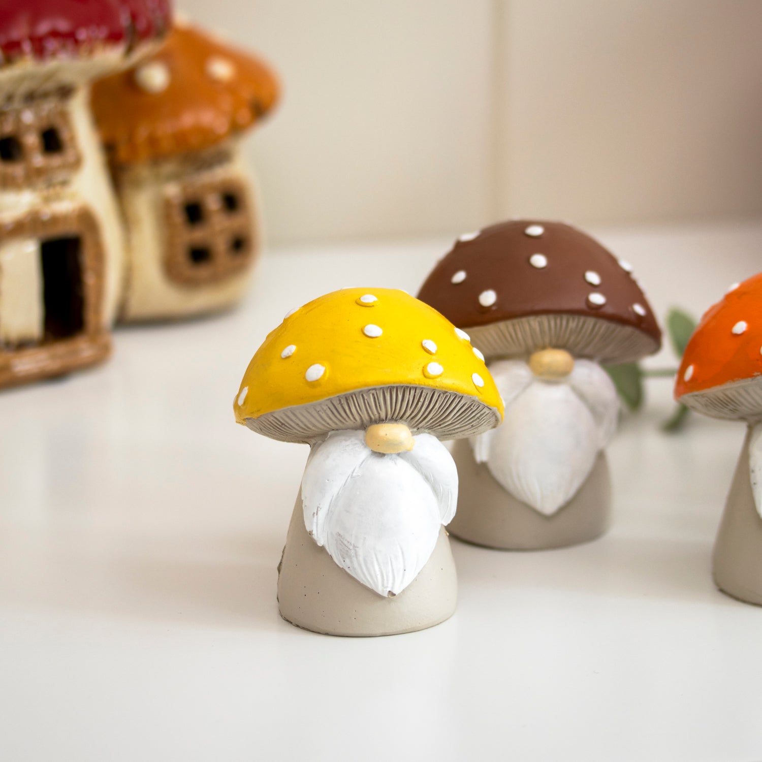 Set Of 4 Toadstool Gnome Ornaments