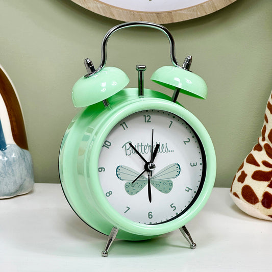 Glossy Green Butterflies Alarm Clock