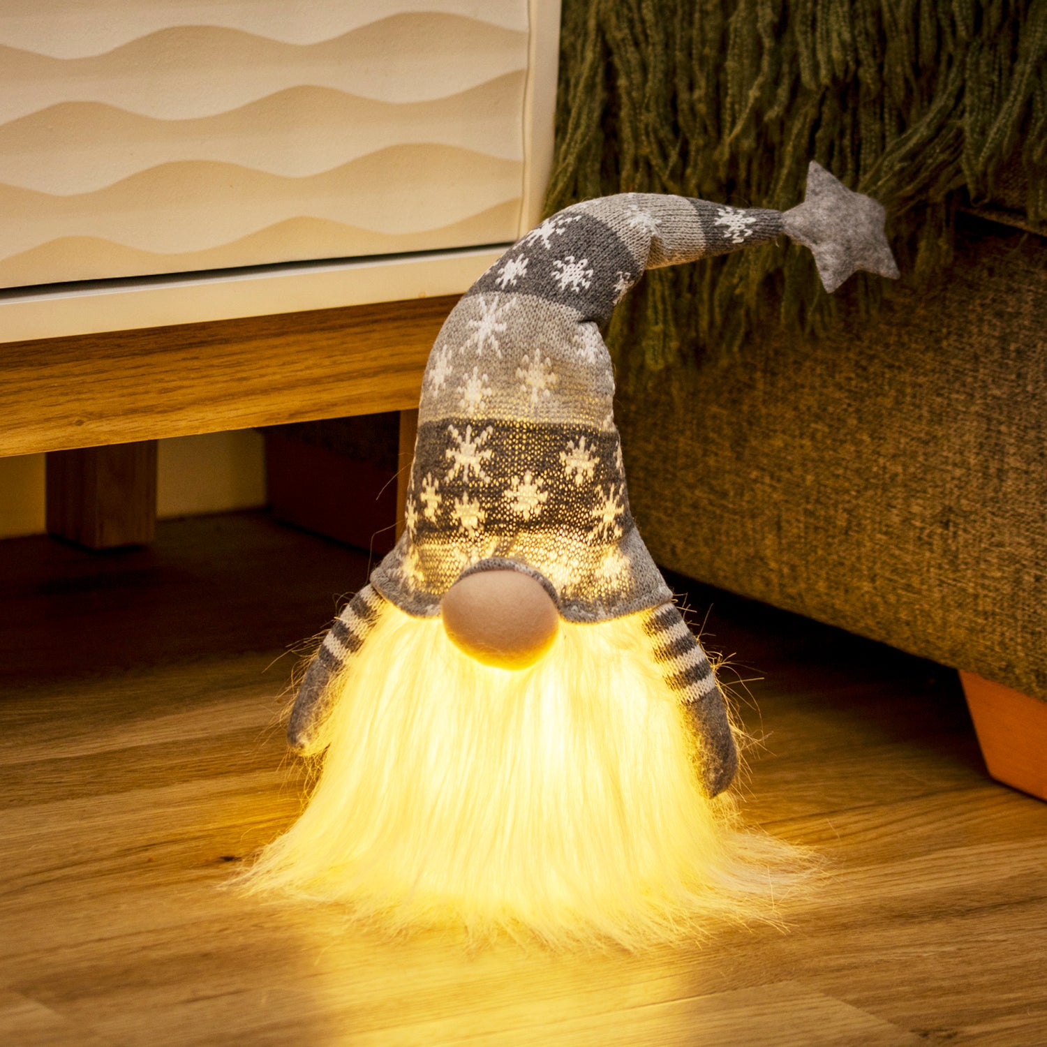 Grey Light Up Christmas Bearded Gonk Ornament