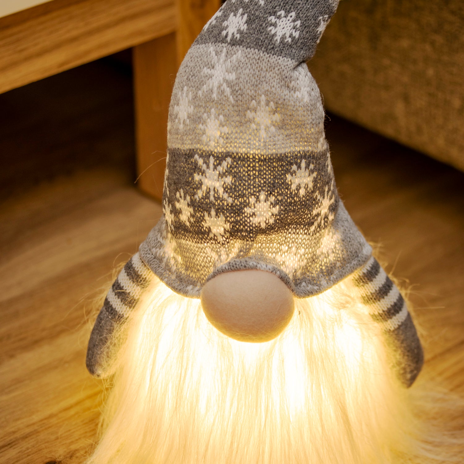 Grey Light Up Christmas Bearded Gonk Ornament