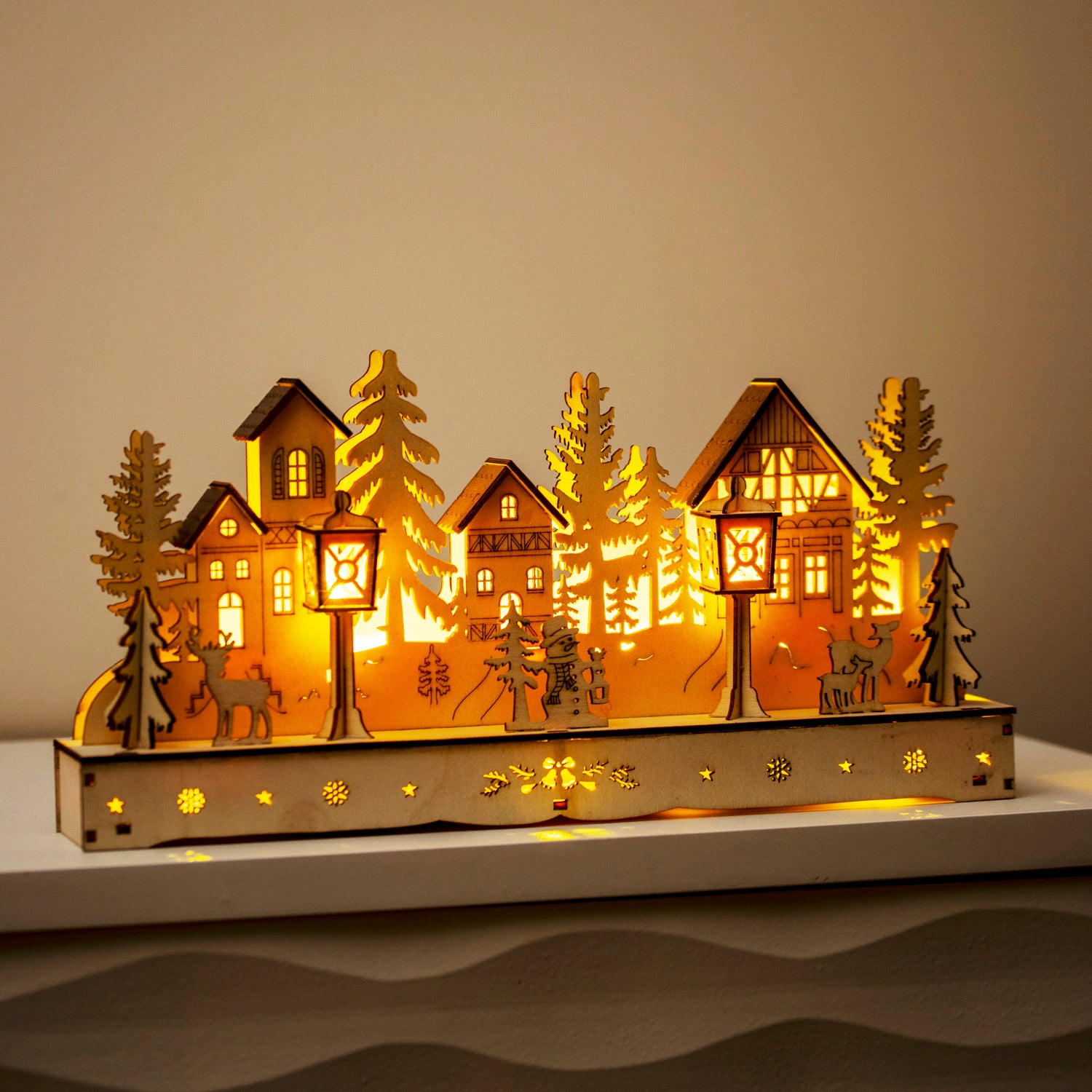 Light Up Wooden Christmas Village Scene