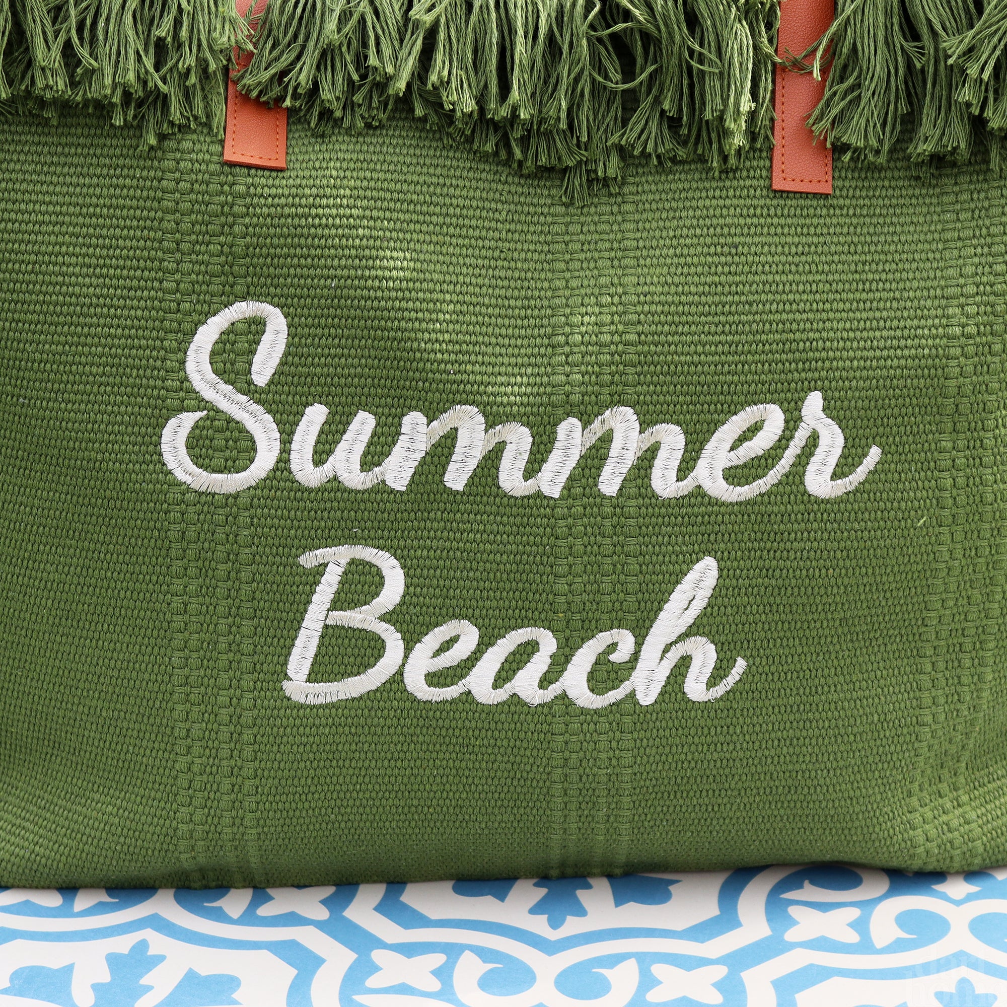 Green Tasselled Summer Beach Bag