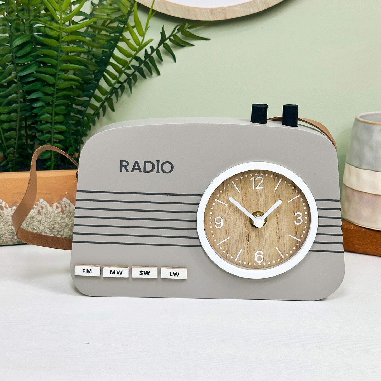 Grey Wood Radio Table Clock
