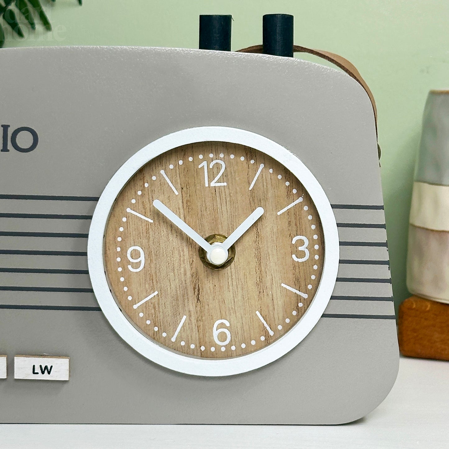 Grey Wood Radio Table Clock