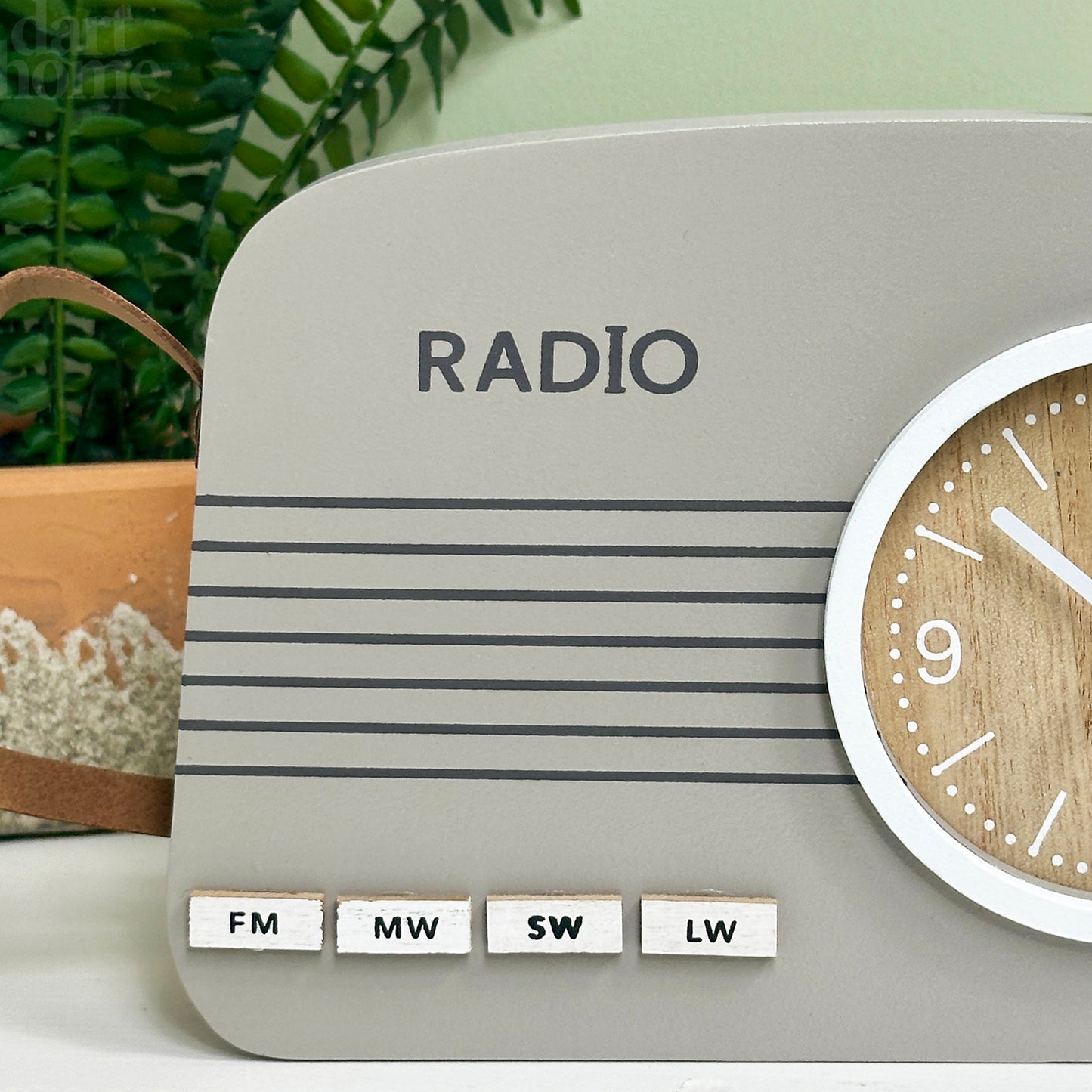 Grey Wood Radio Table Clock