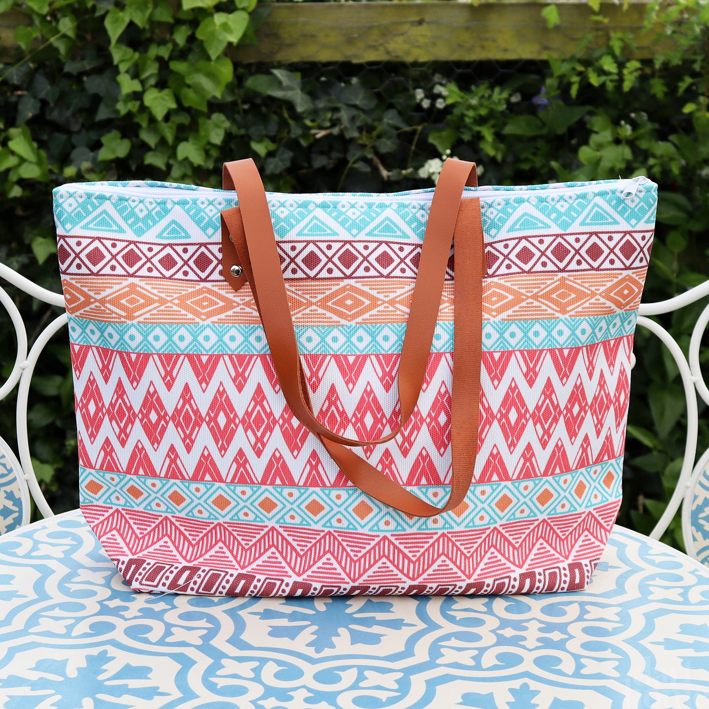 Diamond Aztec Canvas Beach Bag