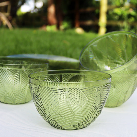 Set Of 4 Green Leaf Outdoor Bowls