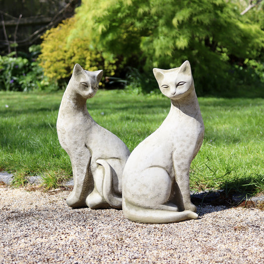 Stone Siamese Cat Pair Sculptures