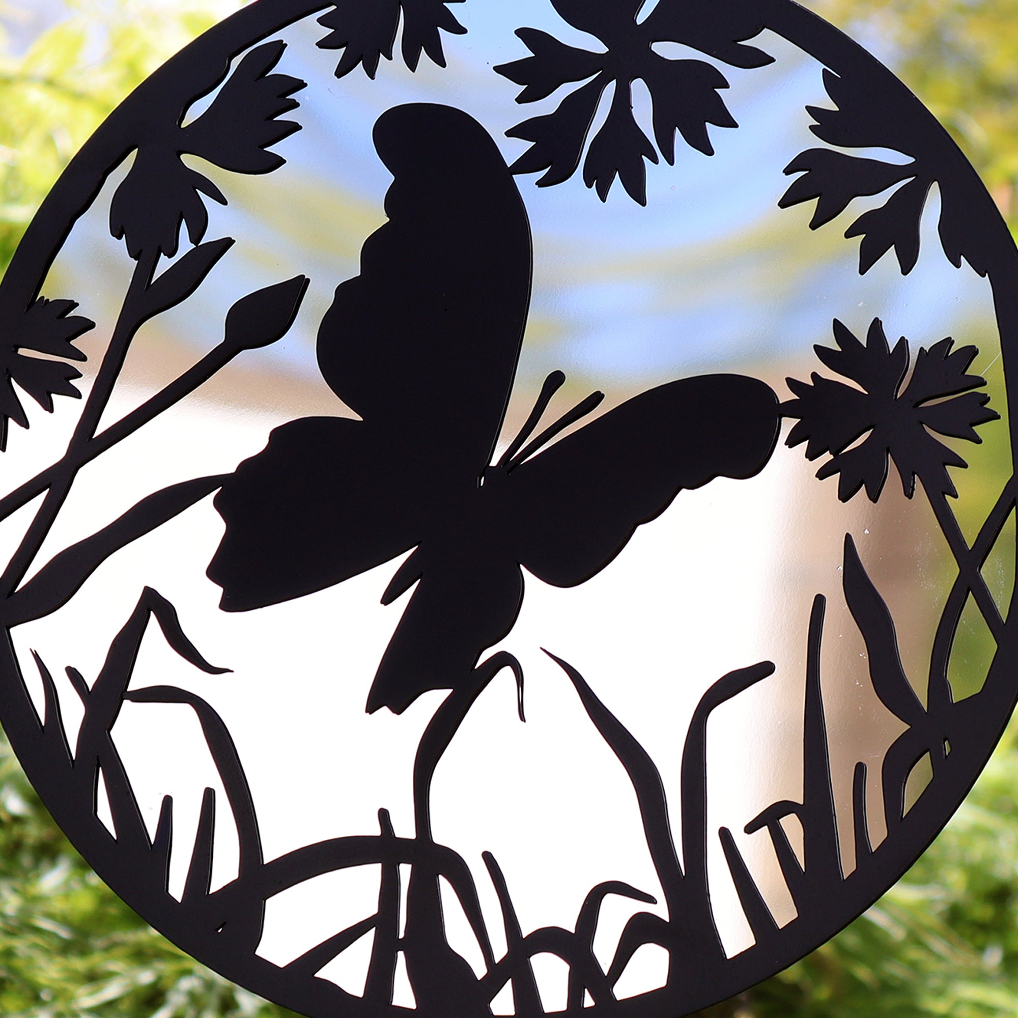 Butterfly Flower Garden Hanging Mirror Silhouette