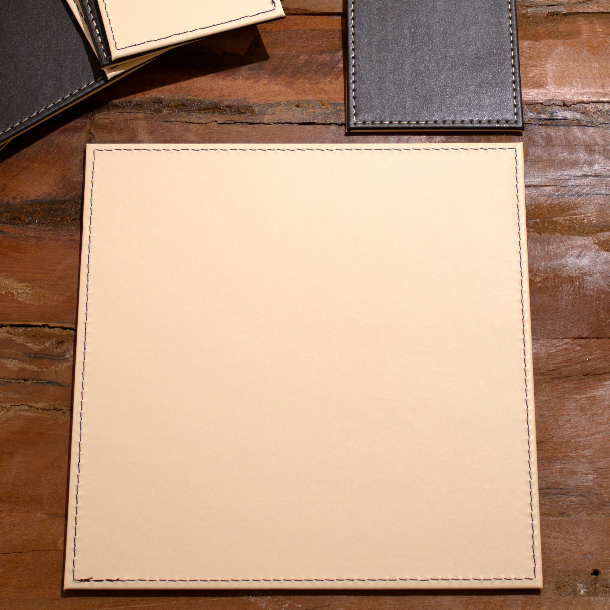 Set of 4 Cream/Brown Reversible Faux Leather Placemats & Coasters
