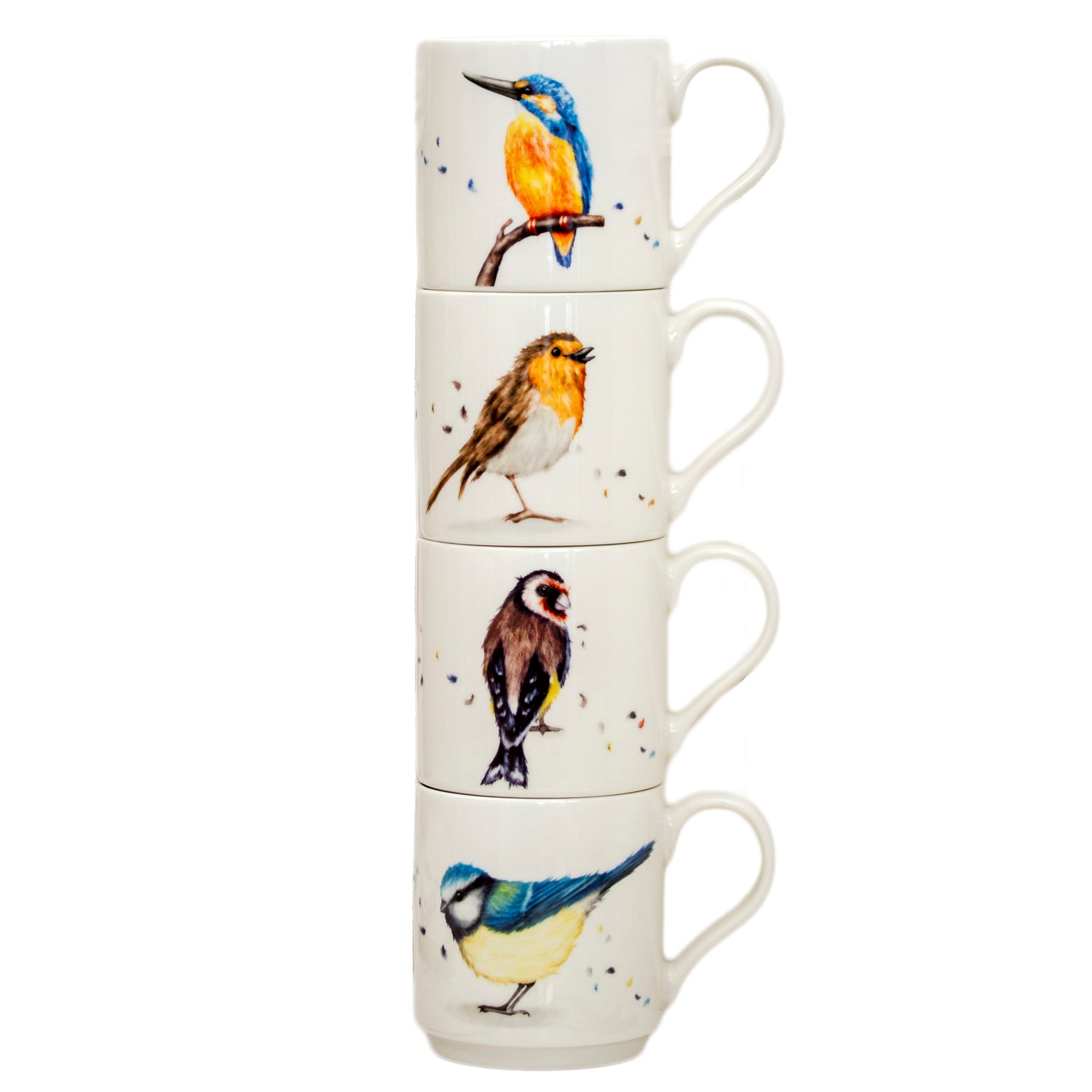 Set Of 4 British Birds Stacking Mugs