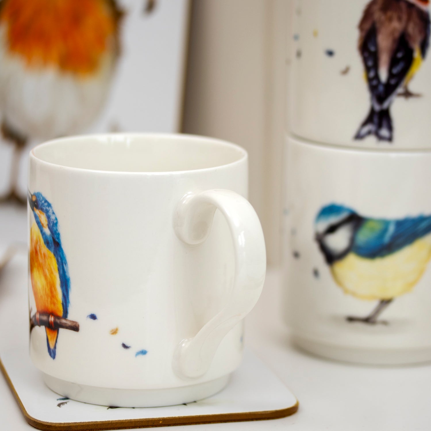 Set Of 4 British Birds Stacking Mugs