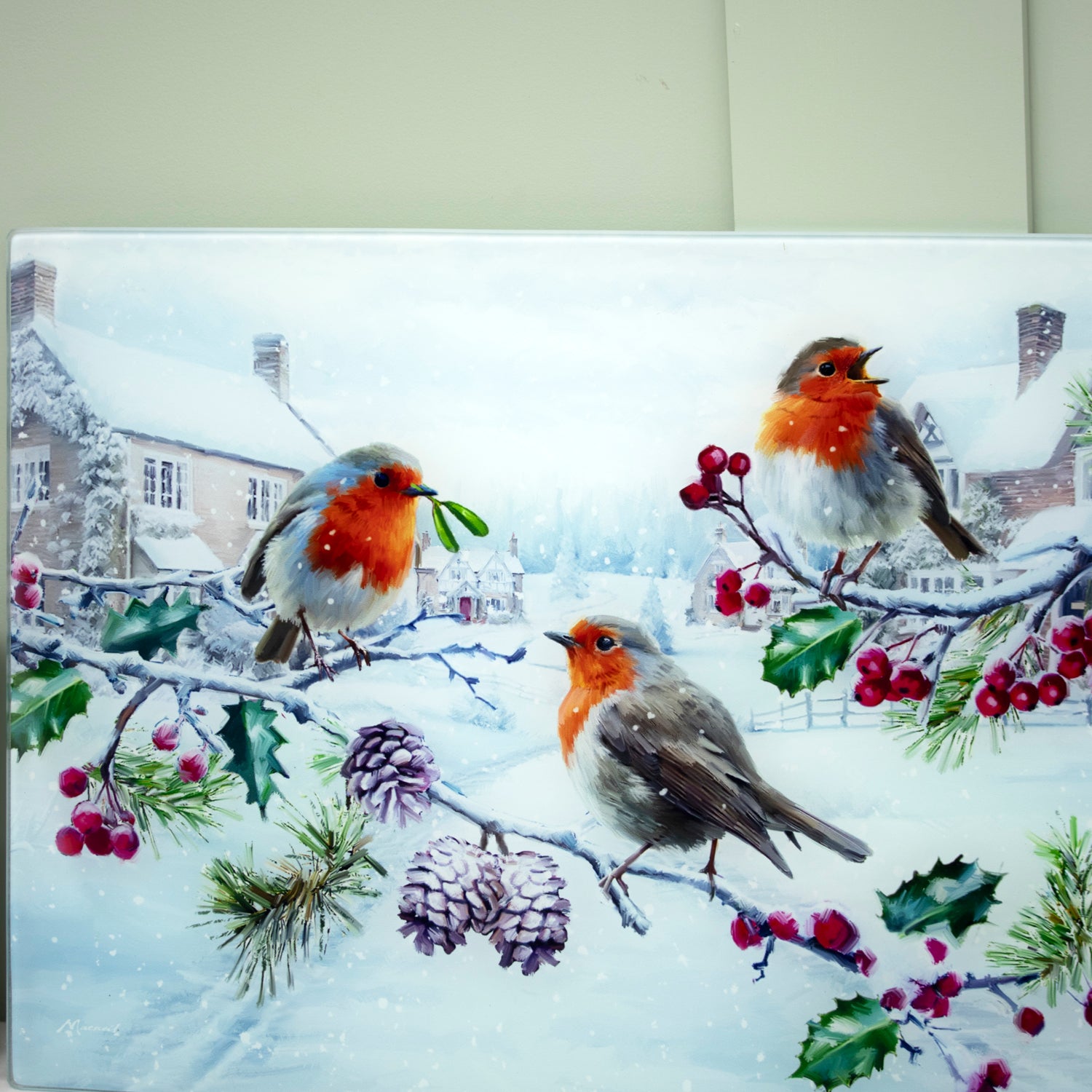 Christmas Robins Glass Worktop Saver
