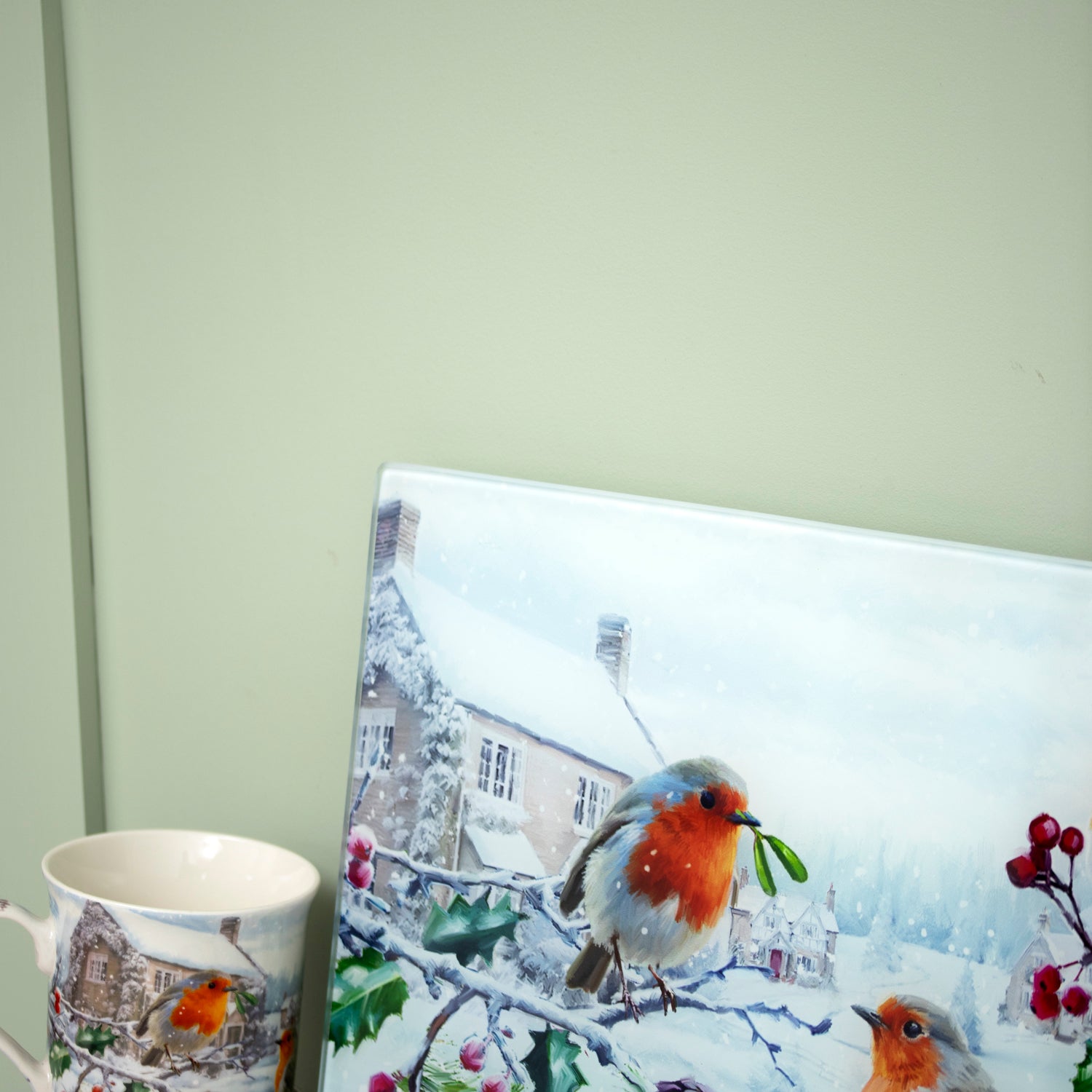 Christmas Robins Glass Worktop Saver