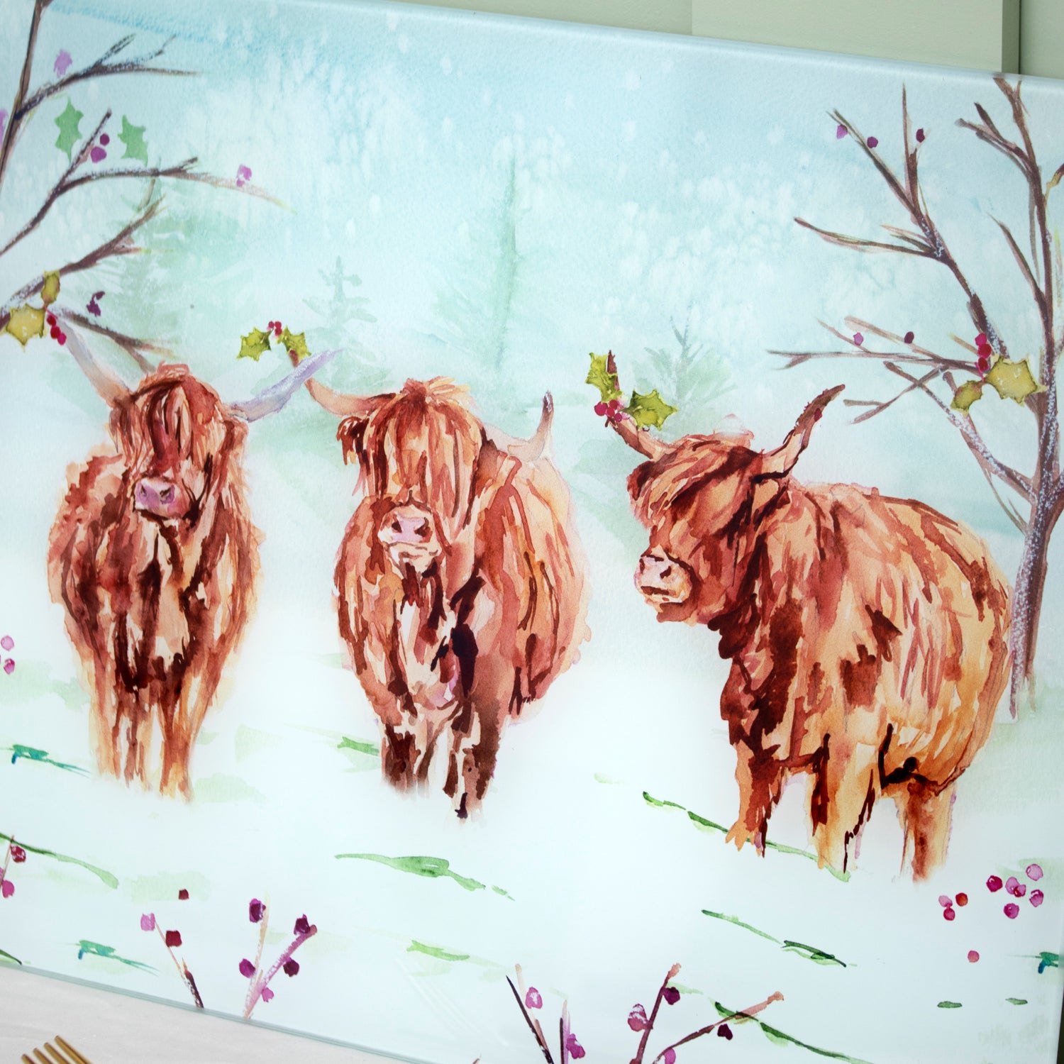 Christmas Highland Cow Glass Worktop Saver