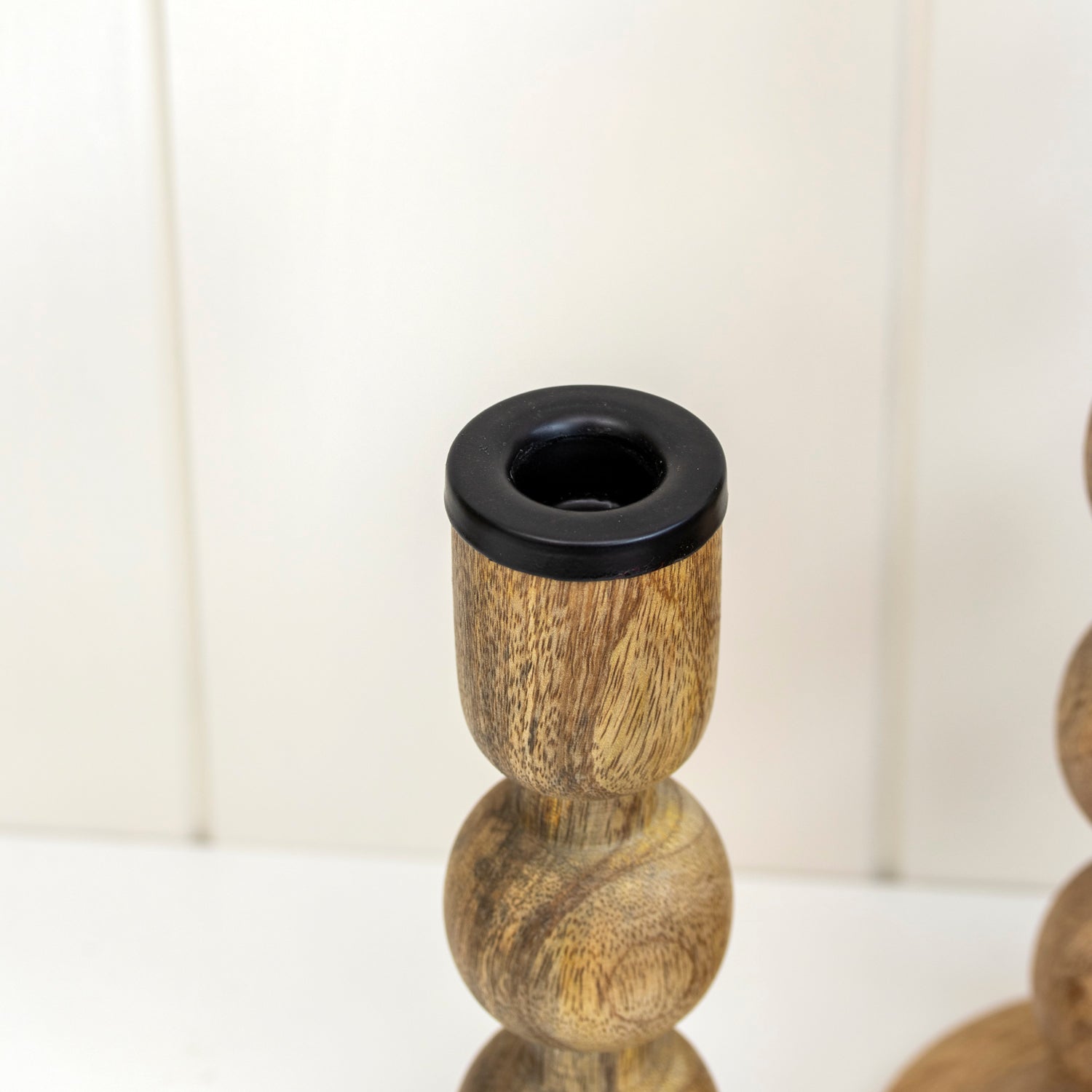 Set Of 3 Mango Wood Bobble Candlestick Holders