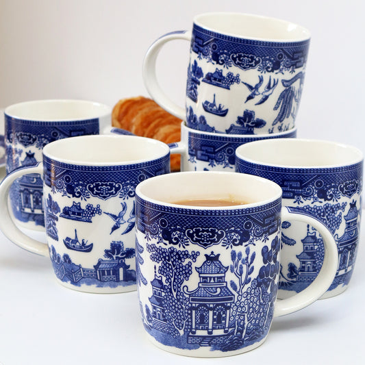 Set Of 6 Blue Willow Mugs