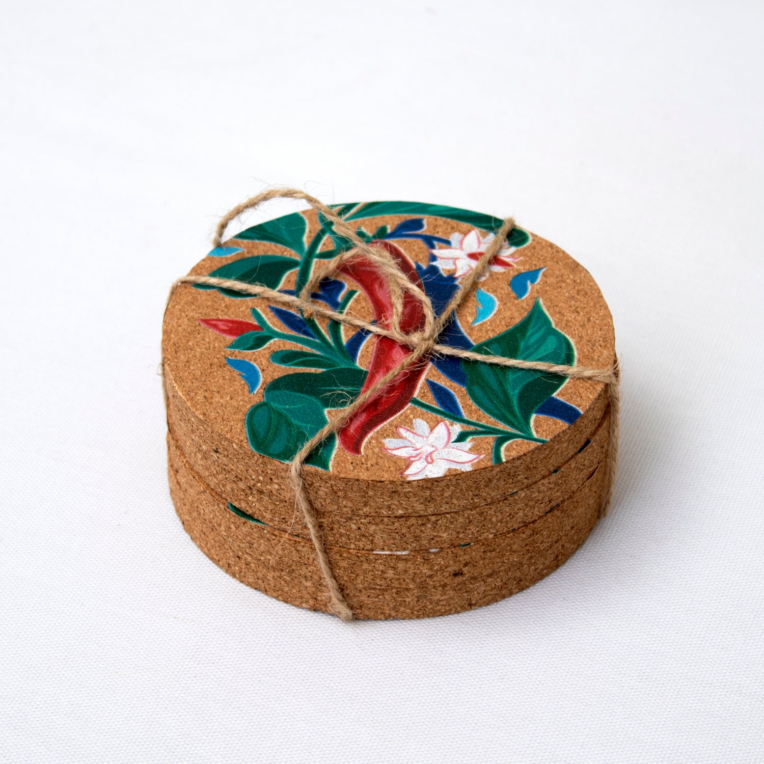 Set Of 4 Botanical Red Chilli Cork Placemats and Coasters