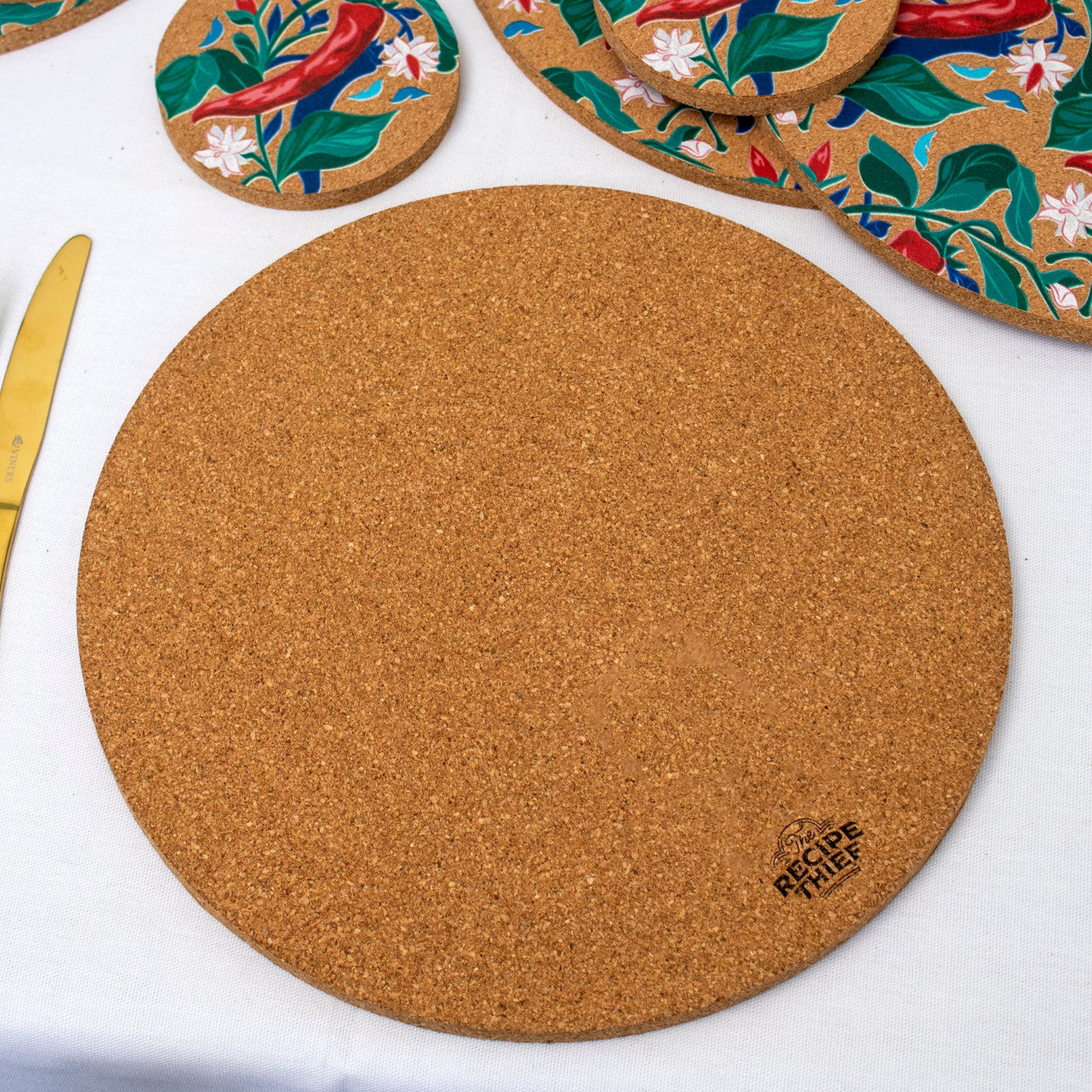 Set Of 4 Botanical Red Chilli Cork Placemats and Coasters