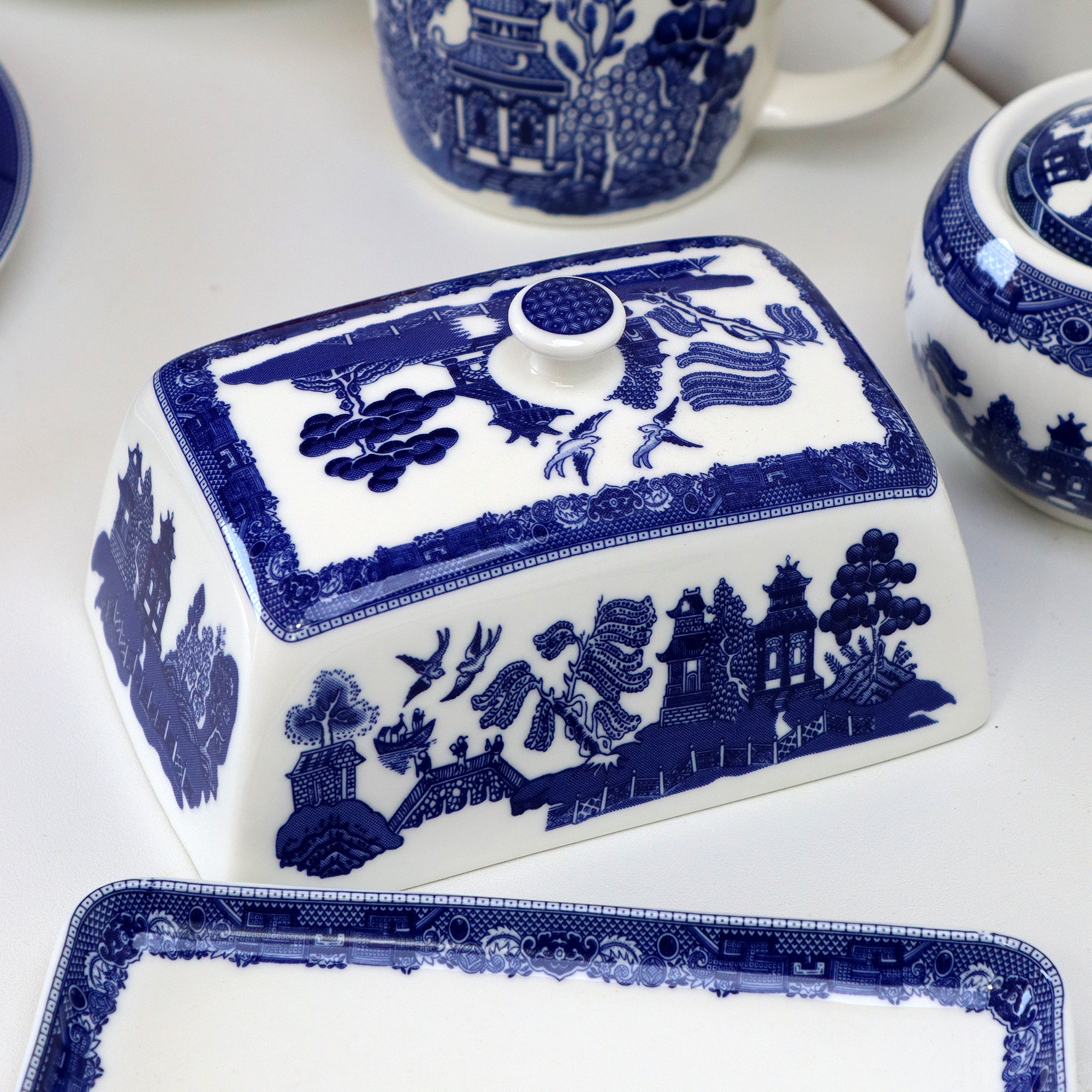 Blue Willow Butter Dish With Lid