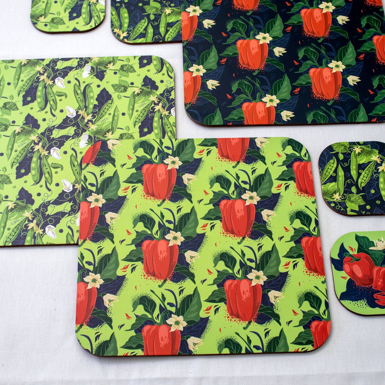 Set Of 4 Peas/Paprika Placemats & Coasters