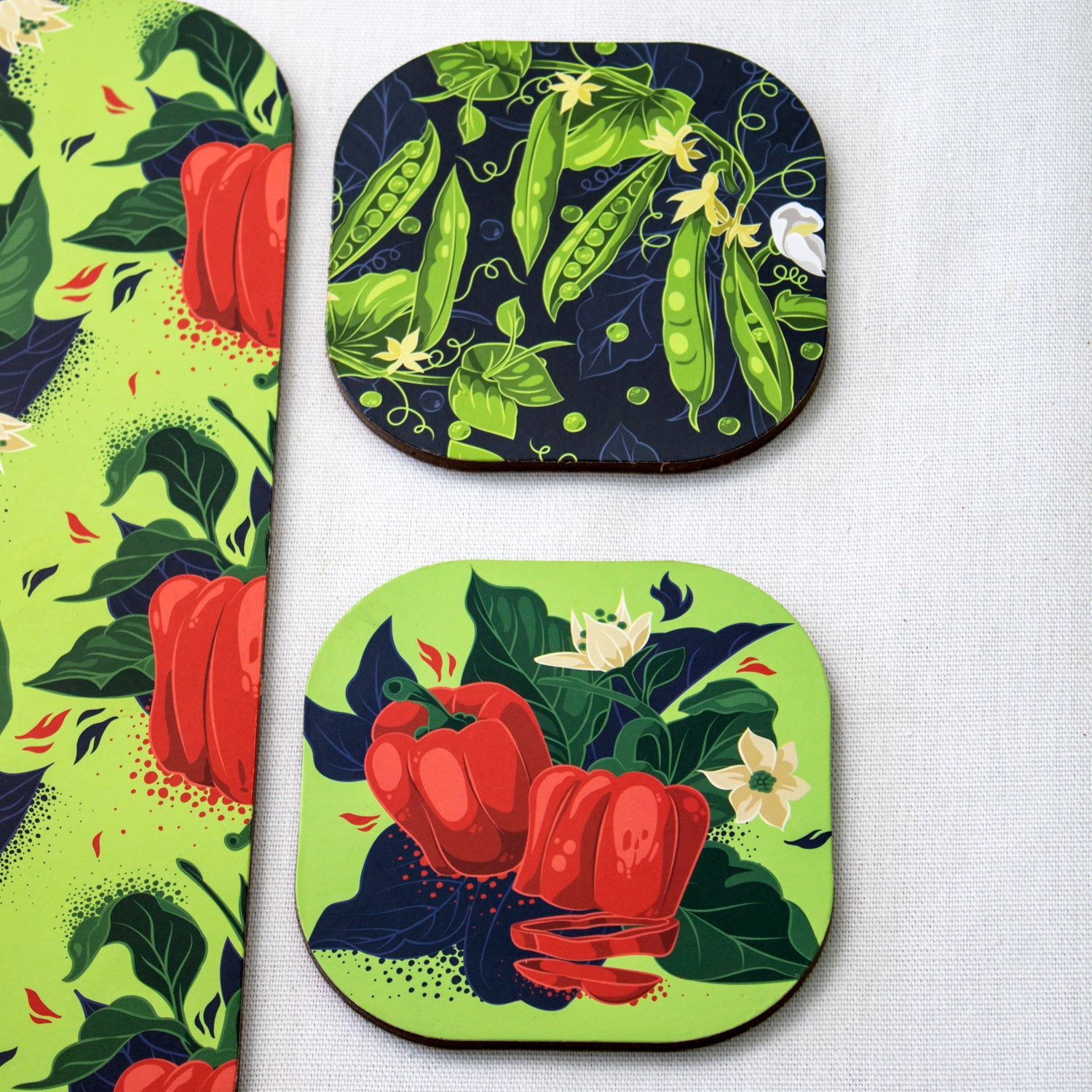 Set Of 4 Peas/Paprika Placemats & Coasters
