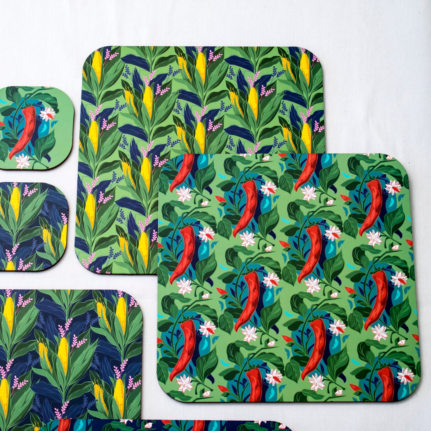 Set Of 4 Corn/Chilli Placemats & Coasters
