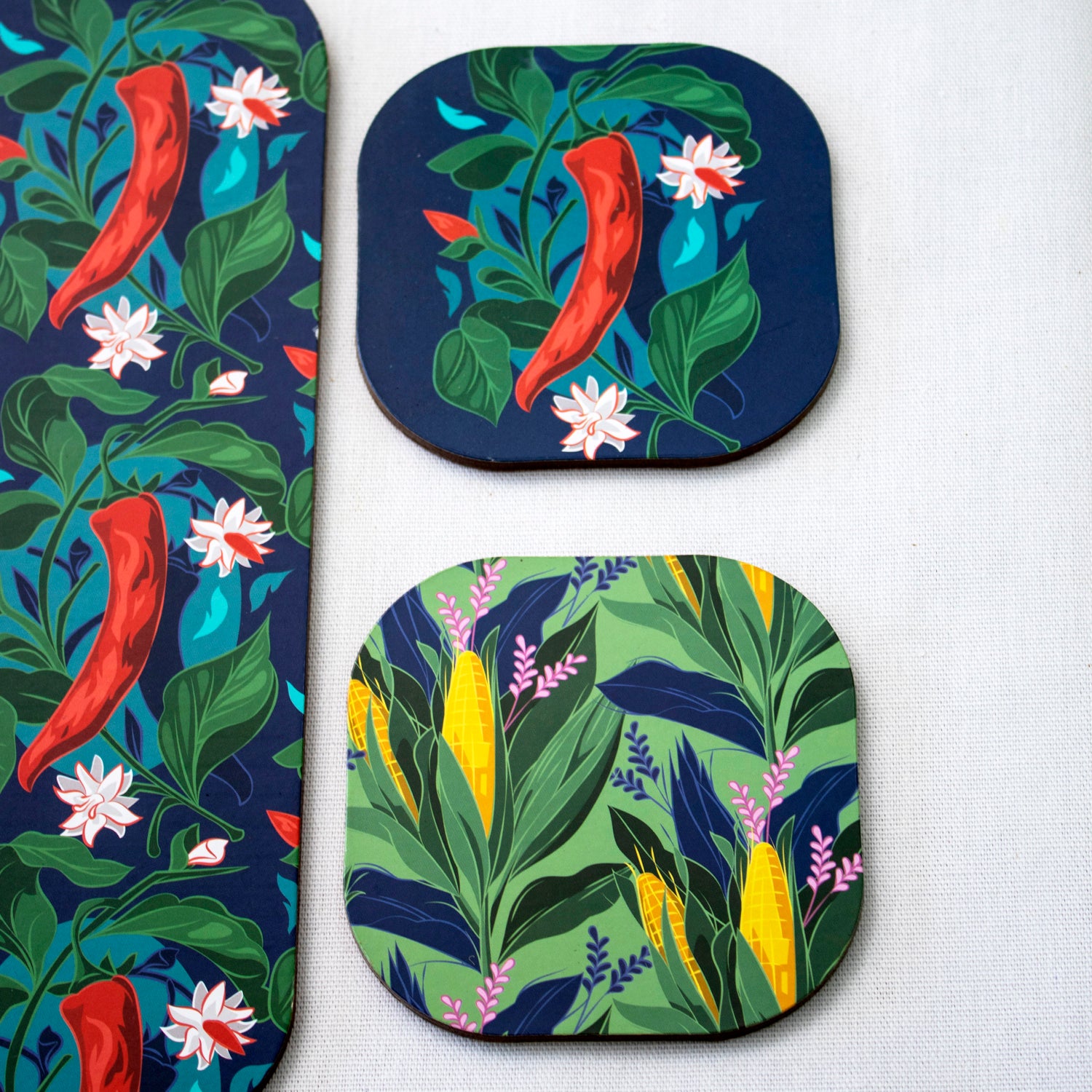 Set Of 4 Corn/Chilli Placemats & Coasters