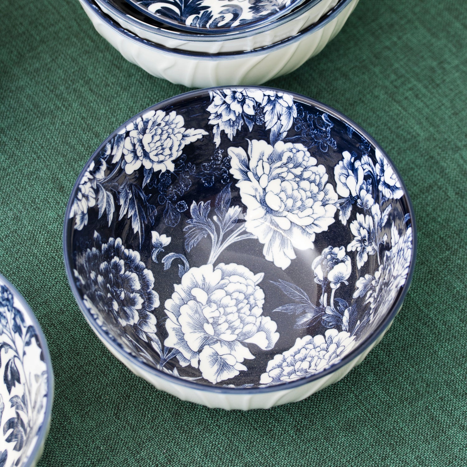 Set Of 6 Blue & White Floral Cereal Bowls