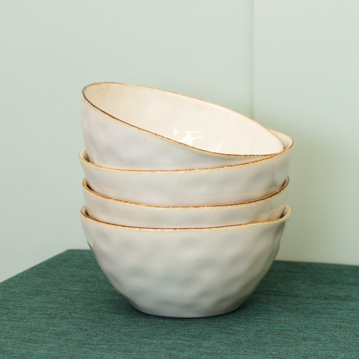 Set Of 4 Hammered Stoneware Cereal Bowls