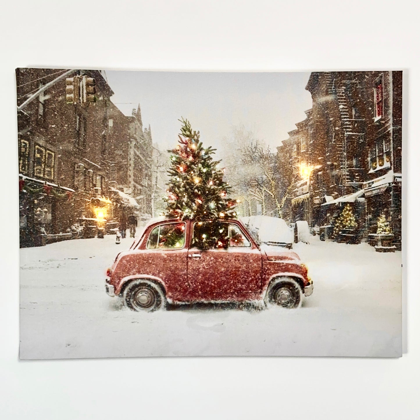 LED Car And Christmas Tree Canvas Wall Art