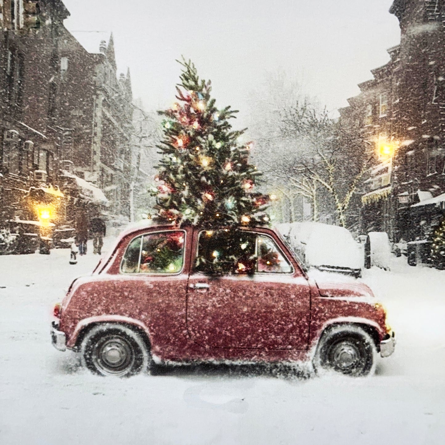 LED Car And Christmas Tree Canvas Wall Art