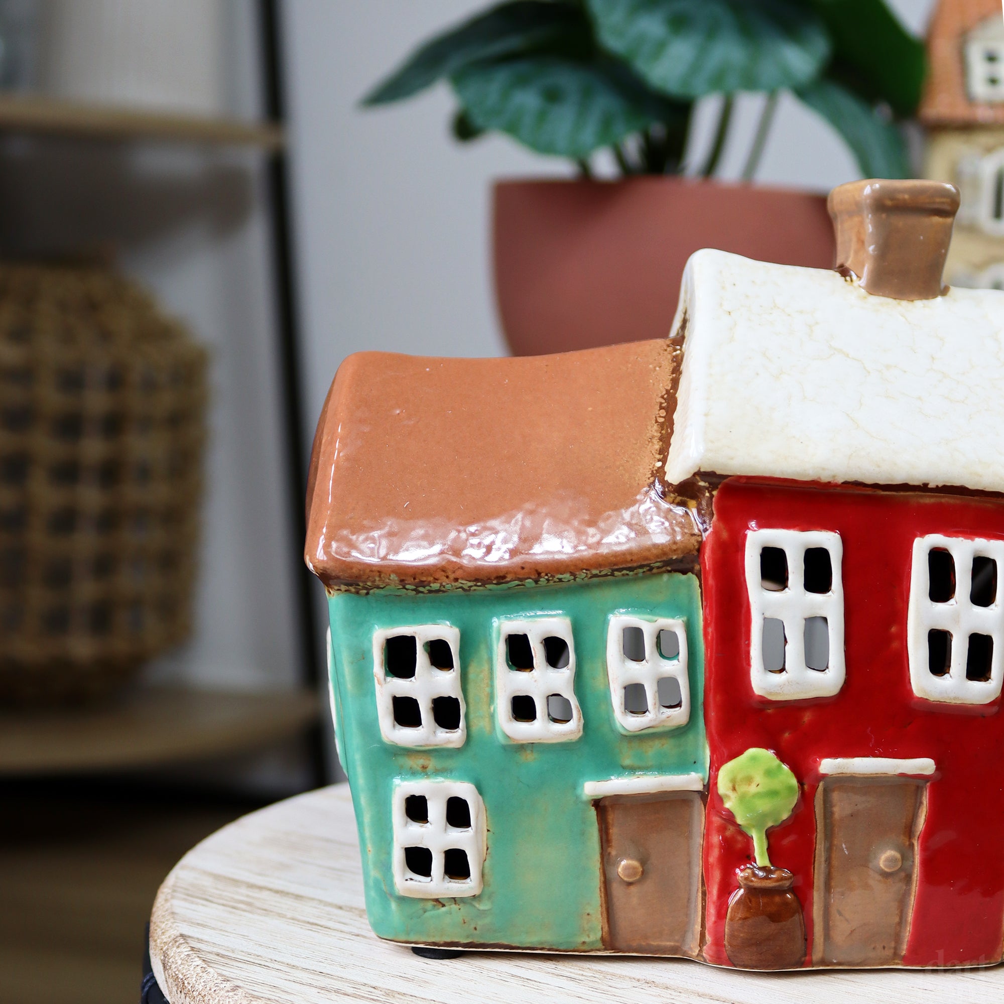 Three Colourful Terraced Houses Candle Holder