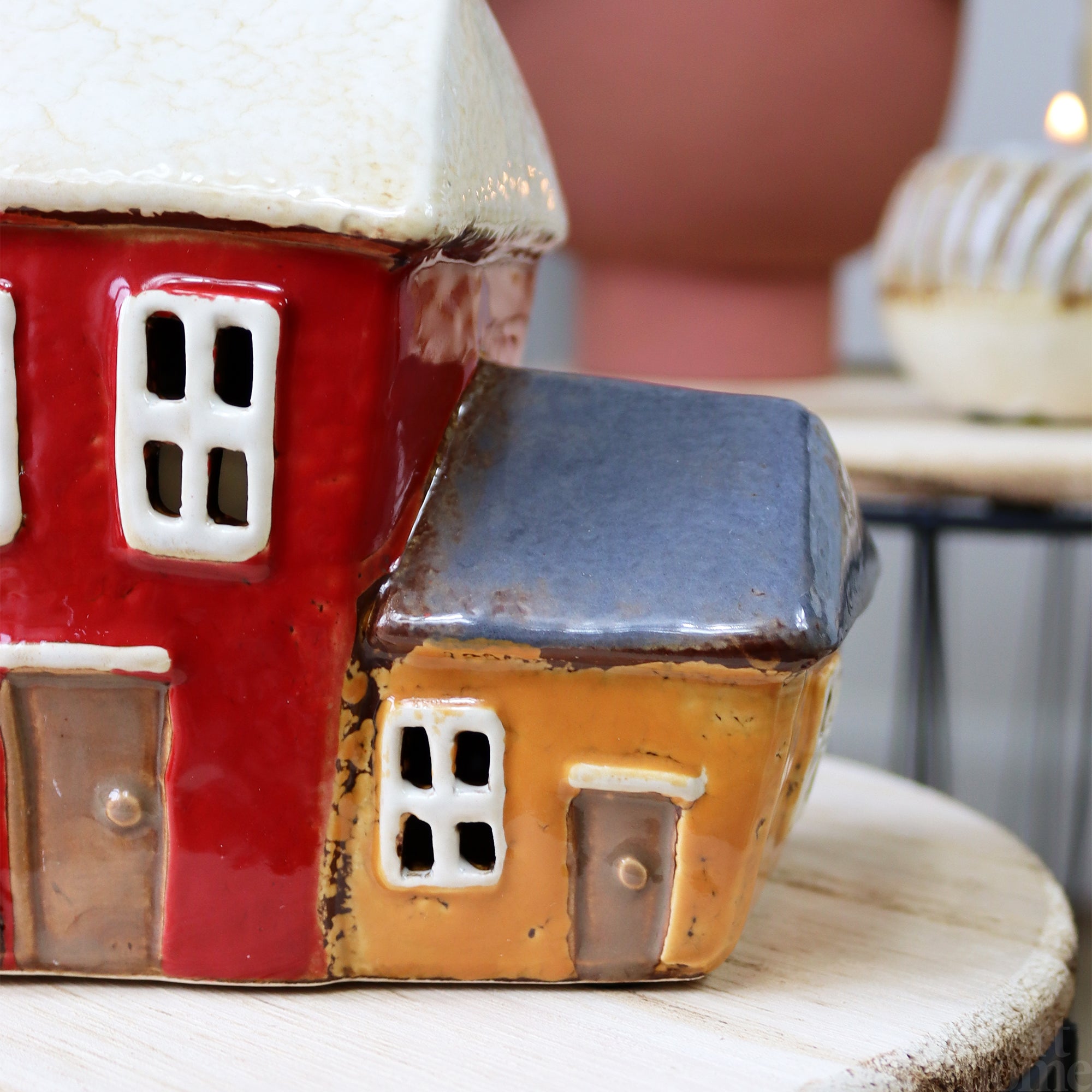 Three Colourful Terraced Houses Candle Holder