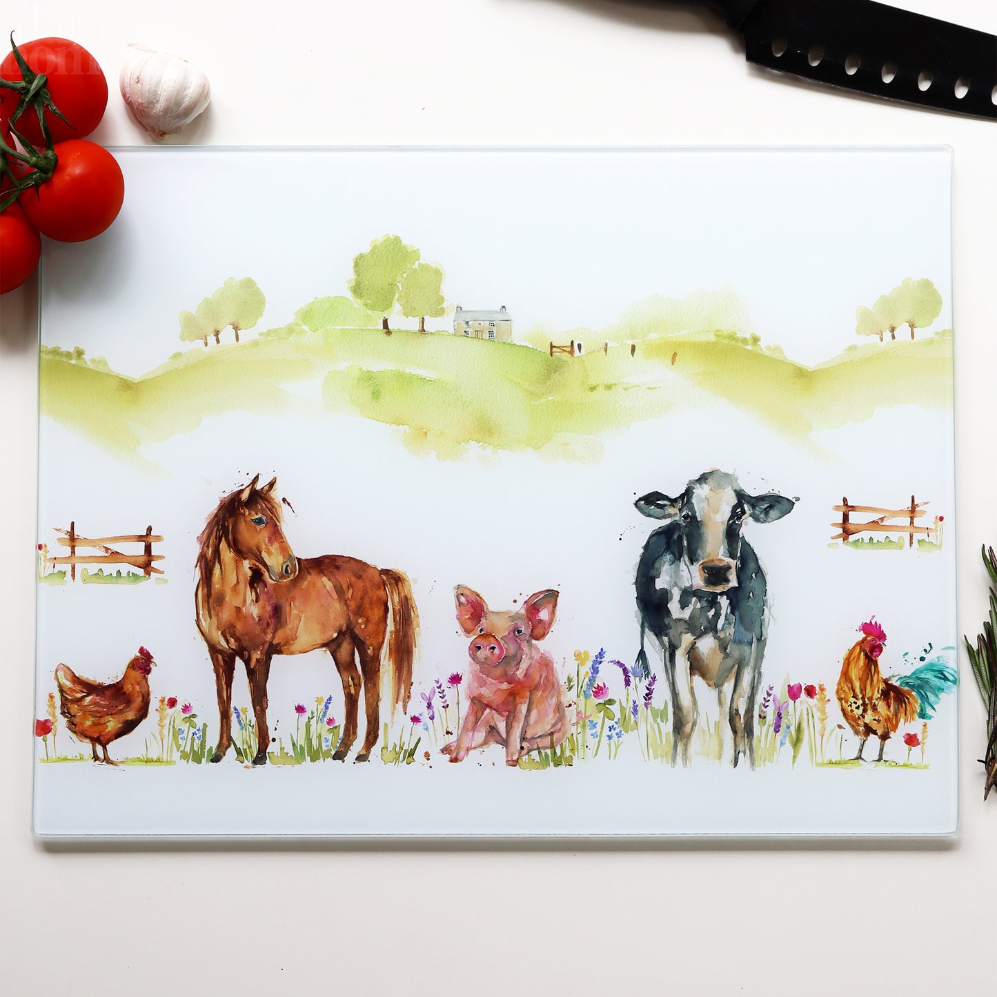 Farmyard Glass Chopping Board